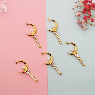 10 tk Rhinestone'i pärliga süda vibu Kuu võlukepp sulamist amuletid ripatsid Ehted DIY kaelakee käevõru kõrvarõngad võtmehoidja ujuvad