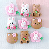 10db/csomag Kawaii Flower Rabbit Bear Resin Charms Lovely Cartoon Animal medál fülbevalóhoz Kulcstartó barkács ékszerkészítés
