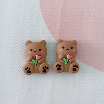 10db/csomag Kawaii Flower Rabbit Bear Resin Charms Lovely Cartoon Animal medál fülbevalóhoz Kulcstartó barkács ékszerkészítés