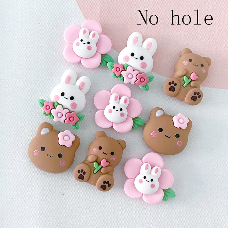 10db/csomag Kawaii Flower Rabbit Bear Resin Charms Lovely Cartoon Animal medál fülbevalóhoz Kulcstartó barkács ékszerkészítés