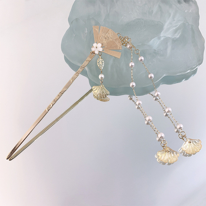 Vintage sklopiva metalna lepeza za vez List marelice resica Štapić za kosu za žene Elegantna antikna ukosnica Luksuzni dodaci za kosu