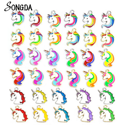 10 buc Stiluri amestecate Email Curcubeu Unicorn Charns Pandative din aliaj colorate Brelocuri pentru bricolaj Colier Confecţionarea de bijuterii Cadou norocos