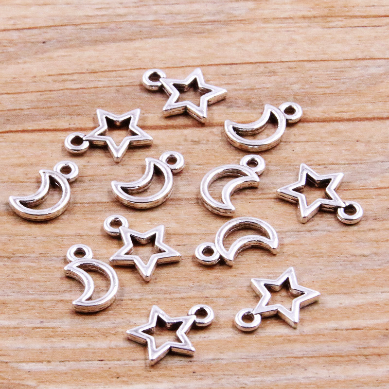 100 tk 2 stiilis kaetud õõnsa kuu tähe ripats DIY looduslik võlu kaelakee käevõru Käsitöö teha ehteid kõrvarõngaid