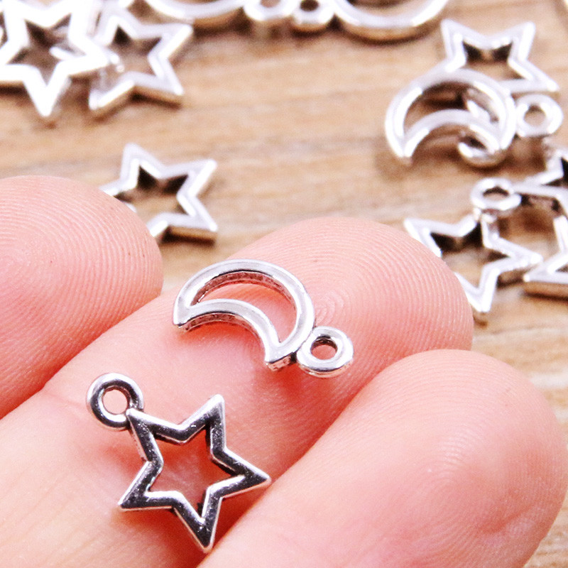 100 tk 2 stiilis kaetud õõnsa kuu tähe ripats DIY looduslik võlu kaelakee käevõru Käsitöö teha ehteid kõrvarõngaid