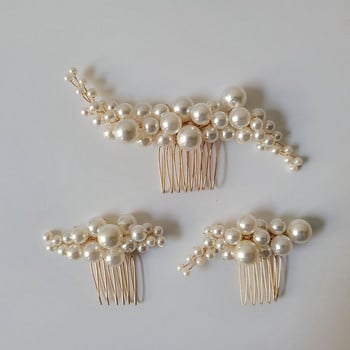 SLBRIDAL Χειροποίητα Trendy Wired Simulated Pearls Νυφική χτένα μαλλιών καρφίτσες μαλλιών Αυτοκόλλητα Σετ Αξεσουάρ για τα μαλλιά γάμου Γυναικεία κοσμήματα