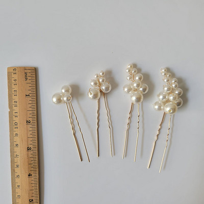 SLBRIDAL Käsitsi valmistatud trendikad juhtmega simuleeritud pärlid Pruudijuuksed kamm Juuksenõelad Kleebised Komplekt Pulmajuuksed Aksessuaarid Naiste ehted