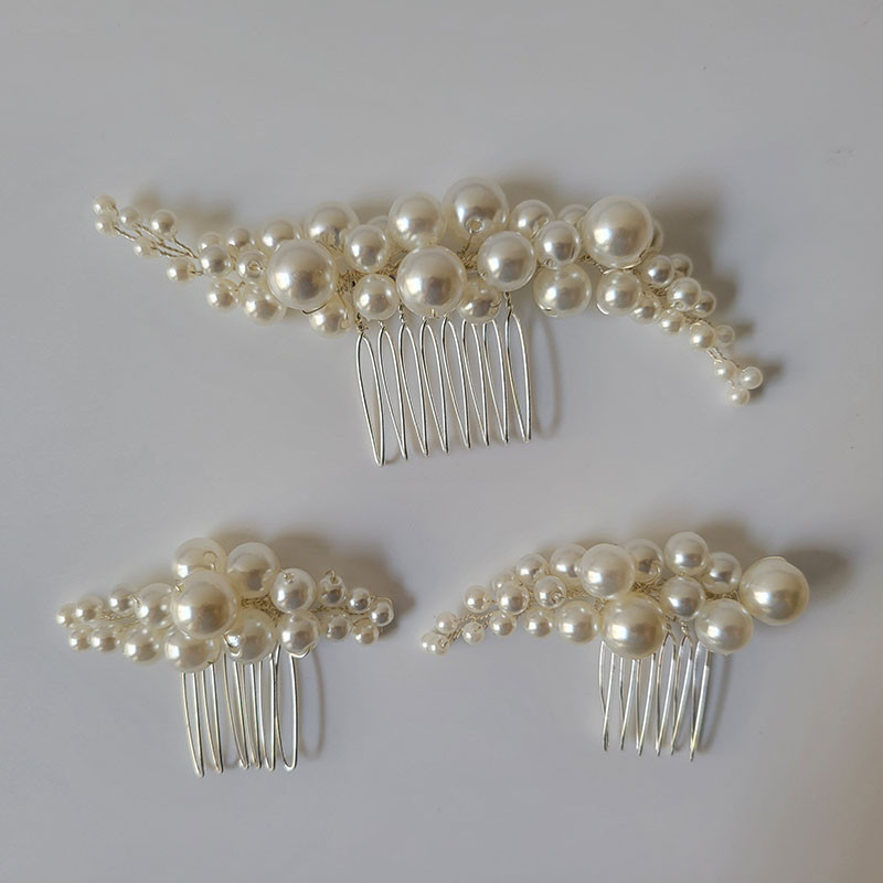 SLBRIDAL Käsitsi valmistatud trendikad juhtmega simuleeritud pärlid Pruudijuuksed kamm Juuksenõelad Kleebised Komplekt Pulmajuuksed Aksessuaarid Naiste ehted