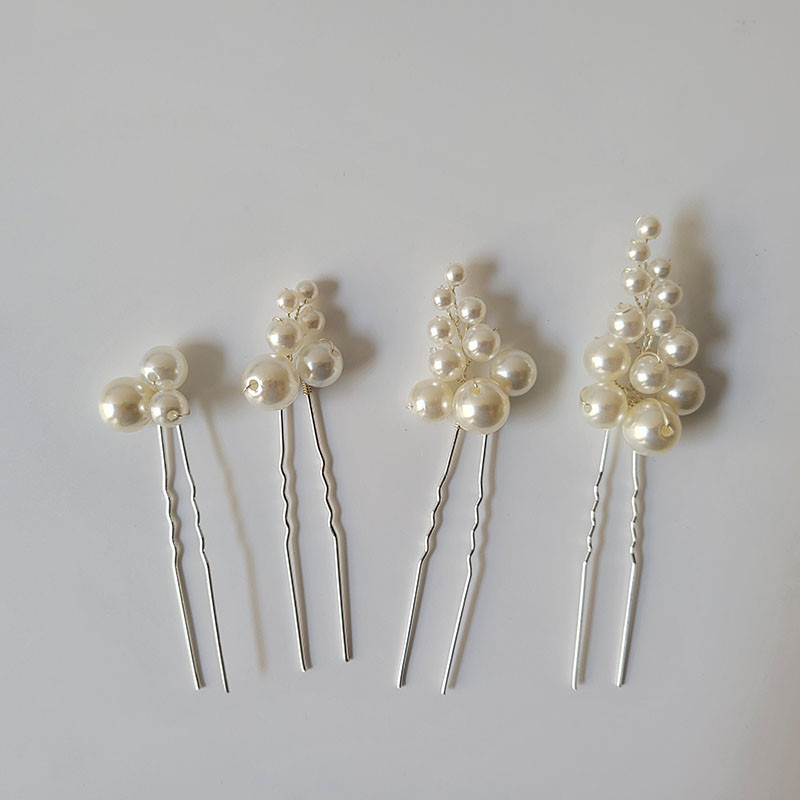 SLBRIDAL Käsitsi valmistatud trendikad juhtmega simuleeritud pärlid Pruudijuuksed kamm Juuksenõelad Kleebised Komplekt Pulmajuuksed Aksessuaarid Naiste ehted