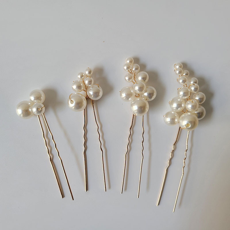 SLBRIDAL Käsitsi valmistatud trendikad juhtmega simuleeritud pärlid Pruudijuuksed kamm Juuksenõelad Kleebised Komplekt Pulmajuuksed Aksessuaarid Naiste ehted