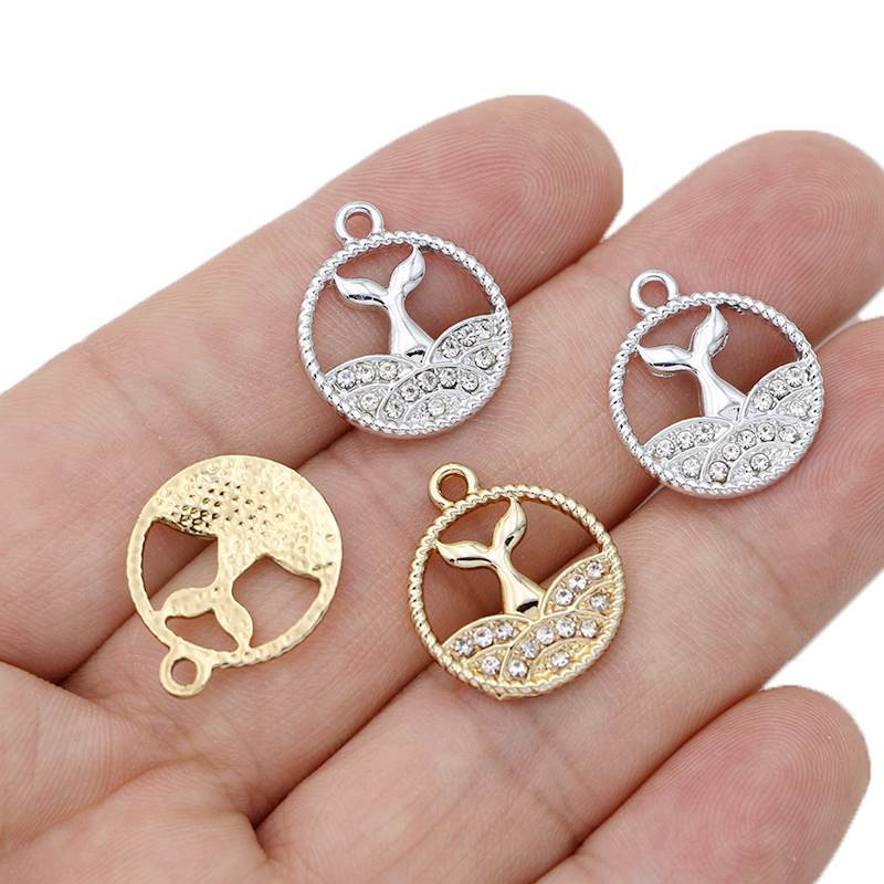 10τμχ επιχρυσωμένο κρυστάλλινο μενταγιόν Γοργόνα ουράς για κοσμήματα κατασκευής κολιέ Βραχιόλι αξεσουάρ DIY Craft 21x18mm