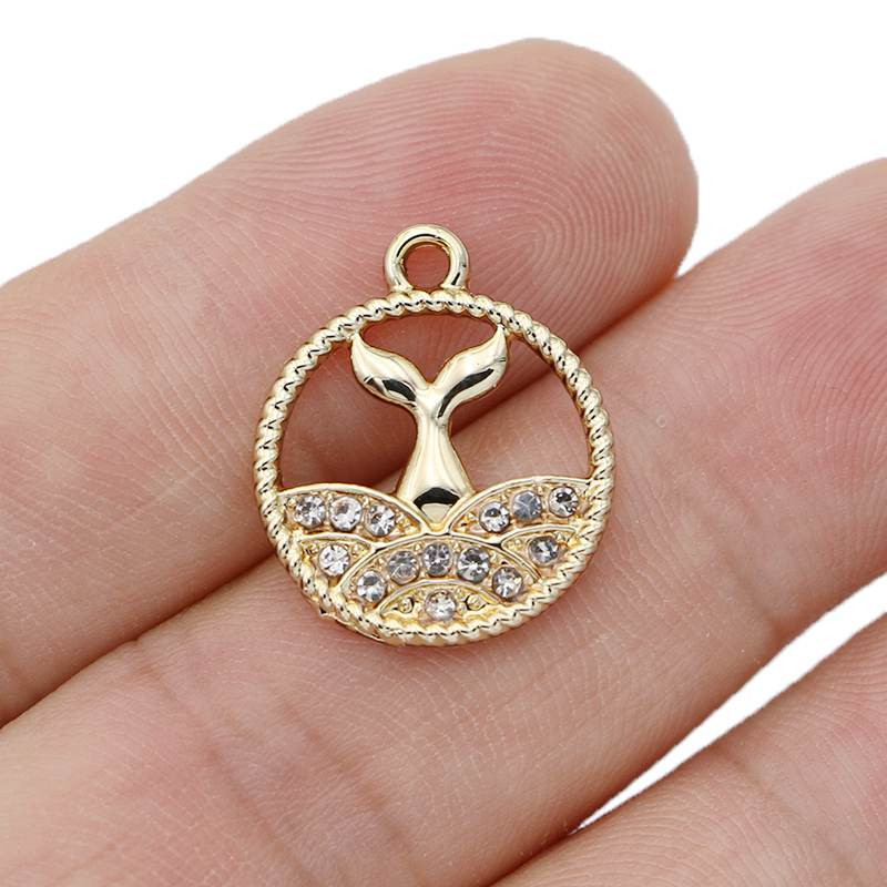 10τμχ επιχρυσωμένο κρυστάλλινο μενταγιόν Γοργόνα ουράς για κοσμήματα κατασκευής κολιέ Βραχιόλι αξεσουάρ DIY Craft 21x18mm