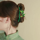 Etnikai stílusú Antikvitás zöld bambusz hajkarmok nőknek Elegáns, szelíd temperamentumú cápacsipesz kínai vintage hajkiegészítők