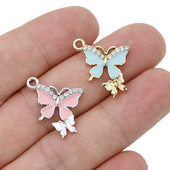 5 tk hõbetatud emailiga kristallist liblikas võluripatsiga ehte valmistamine kaelakee kõrvarõngad leiud aksessuaarid isetegemine 24x18mm