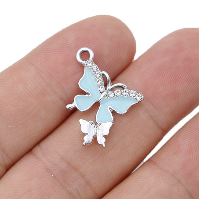 5 tk hõbetatud emailiga kristallist liblikas võluripatsiga ehte valmistamine kaelakee kõrvarõngad leiud aksessuaarid isetegemine 24x18mm
