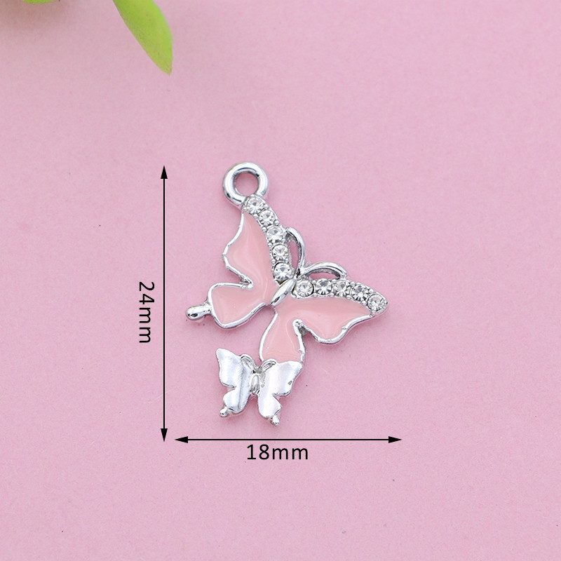 5 tk hõbetatud emailiga kristallist liblikas võluripatsiga ehte valmistamine kaelakee kõrvarõngad leiud aksessuaarid isetegemine 24x18mm