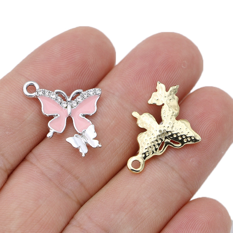 5 tk hõbetatud emailiga kristallist liblikas võluripatsiga ehte valmistamine kaelakee kõrvarõngad leiud aksessuaarid isetegemine 24x18mm