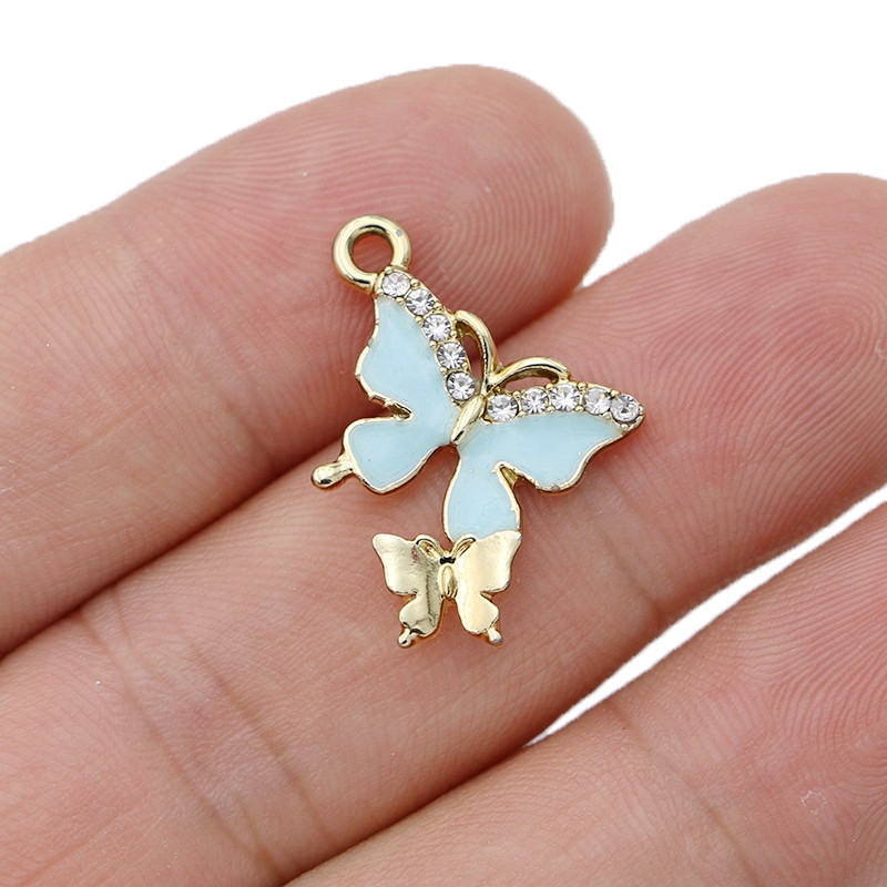 5 tk hõbetatud emailiga kristallist liblikas võluripatsiga ehte valmistamine kaelakee kõrvarõngad leiud aksessuaarid isetegemine 24x18mm