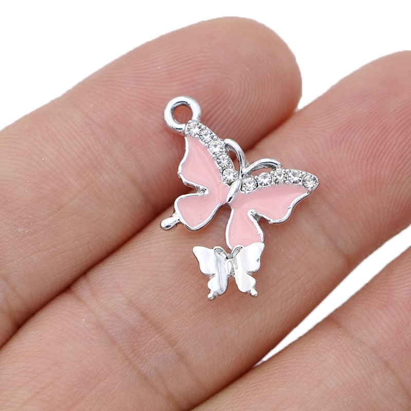 5 tk hõbetatud emailiga kristallist liblikas võluripatsiga ehte valmistamine kaelakee kõrvarõngad leiud aksessuaarid isetegemine 24x18mm