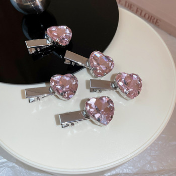 Κορεατική μόδα Crystal Love Pink Peach Heart Hair Clip για γυναίκες Γλυκό χαριτωμένο κοστούμι γοητείας Αισθητική φουρκέτα Y2k Αξεσουάρ μαλλιών