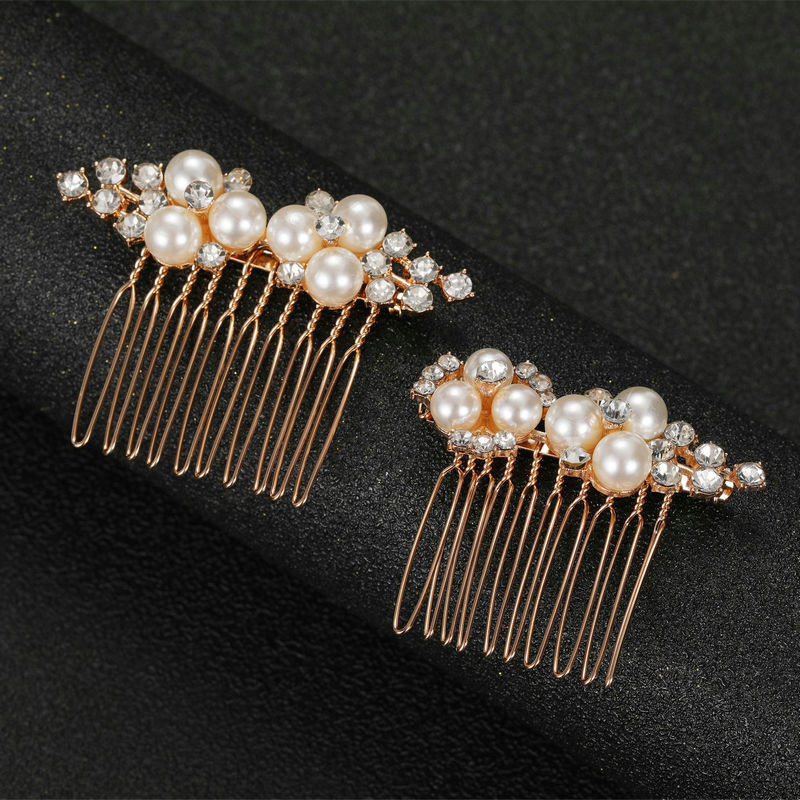 2Pcs/set Metalni cvjetni češalj za kosu za mladenke Jednostavan biserni ukras za glavu za vjenčanje Sjajni dodaci sa vještačkim dijamantima za žene Nakit za maturalnu večer