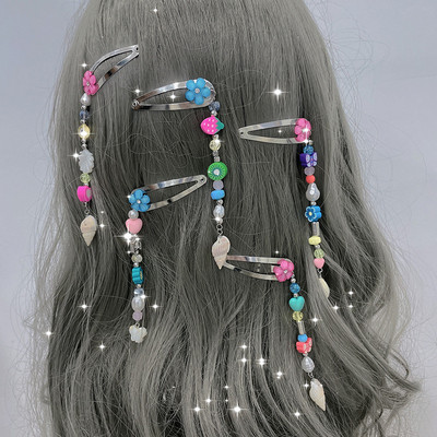 Värviline liblikas lillekarp helmestega tutiga Bobby Pin naistele Charm Trend Sweet Snap Clips Juhuslikud moodsad juukseaksessuaarid