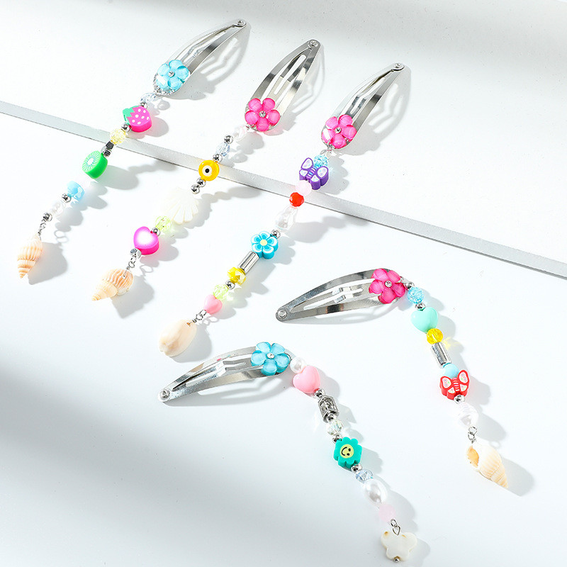 Värviline liblikas lillekarp helmestega tutiga Bobby Pin naistele Charm Trend Sweet Snap Clips Juhuslikud moodsad juukseaksessuaarid