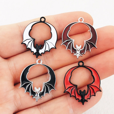 8db 28x24mm-es halloween denevérzománc bűbáj, aranyos denevér medálok, zománcos fülbevaló medálok, fitt ékszer készítés barkács ékszer leletek