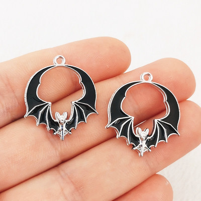 8 tk 28x24mm Halloweeni nahkhiire emailiga amuletid, armsad nahkhiire ripatsid, emailiga kõrvarõnga ripatsid, sobivad ehted isetegemise ehete leidmine