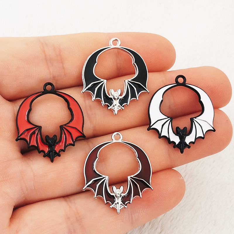 8 tk 28x24mm Halloweeni nahkhiire emailiga amuletid, armsad nahkhiire ripatsid, emailiga kõrvarõnga ripatsid, sobivad ehted isetegemise ehete leidmine