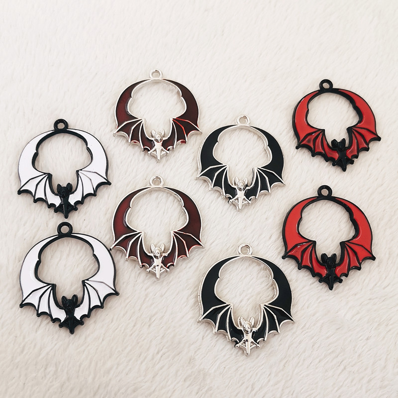 8 tk 28x24mm Halloweeni nahkhiire emailiga amuletid, armsad nahkhiire ripatsid, emailiga kõrvarõnga ripatsid, sobivad ehted isetegemise ehete leidmine