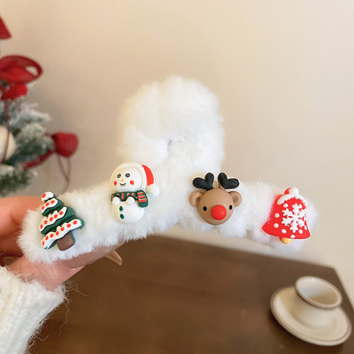 Λούτρινα κινούμενα σχέδια Άγιος Βασίλης με νιφάδα χιονιού νύχια μαλλιών για γυναίκες Γλυκό χαριτωμένο αστείο ρομαντικό κλιπ μαλλιών Χριστουγεννιάτικη μόδα αξεσουάρ μαλλιών