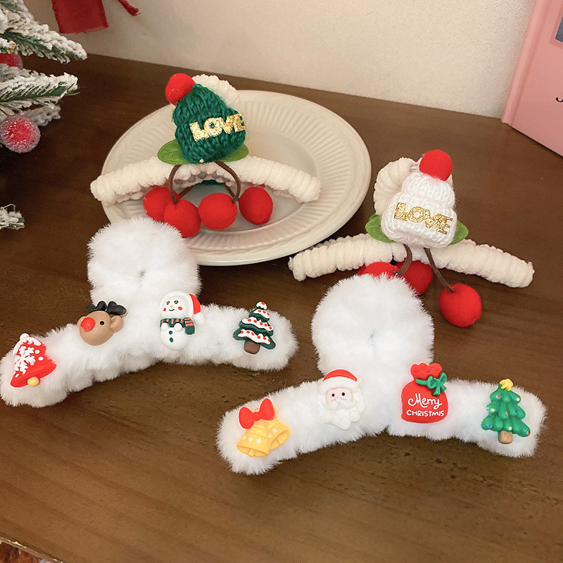 Λούτρινα κινούμενα σχέδια Άγιος Βασίλης με νιφάδα χιονιού νύχια μαλλιών για γυναίκες Γλυκό χαριτωμένο αστείο ρομαντικό κλιπ μαλλιών Χριστουγεννιάτικη μόδα αξεσουάρ μαλλιών