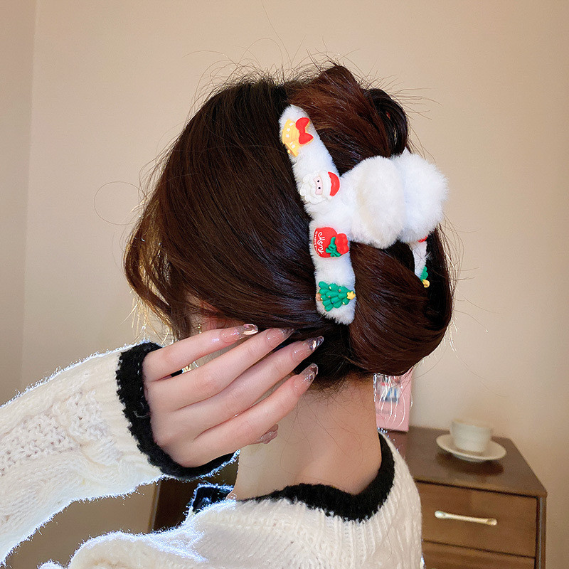 Λούτρινα κινούμενα σχέδια Άγιος Βασίλης με νιφάδα χιονιού νύχια μαλλιών για γυναίκες Γλυκό χαριτωμένο αστείο ρομαντικό κλιπ μαλλιών Χριστουγεννιάτικη μόδα αξεσουάρ μαλλιών