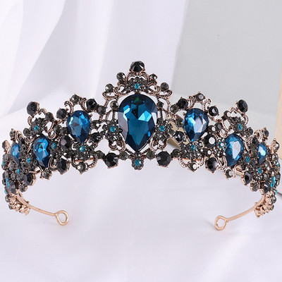 DIEZI Vintage baroc albastru cristal tiara coroana pentru femei cadou pentru femei petrecere de nunta regina mireasa mireasa accesorii bijuterii de par
