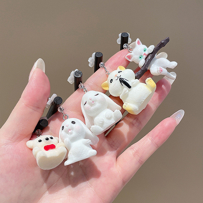 Ξύλινο καρτούν που κρατά καυσόξυλο ραβδί μαλλιών κουνελιού γάτας για γυναίκες Χαριτωμένο κορίτσι Γλυκιά διασκεδαστική φουρκέτα Casual trend Αξεσουάρ μαλλιών Δώρο