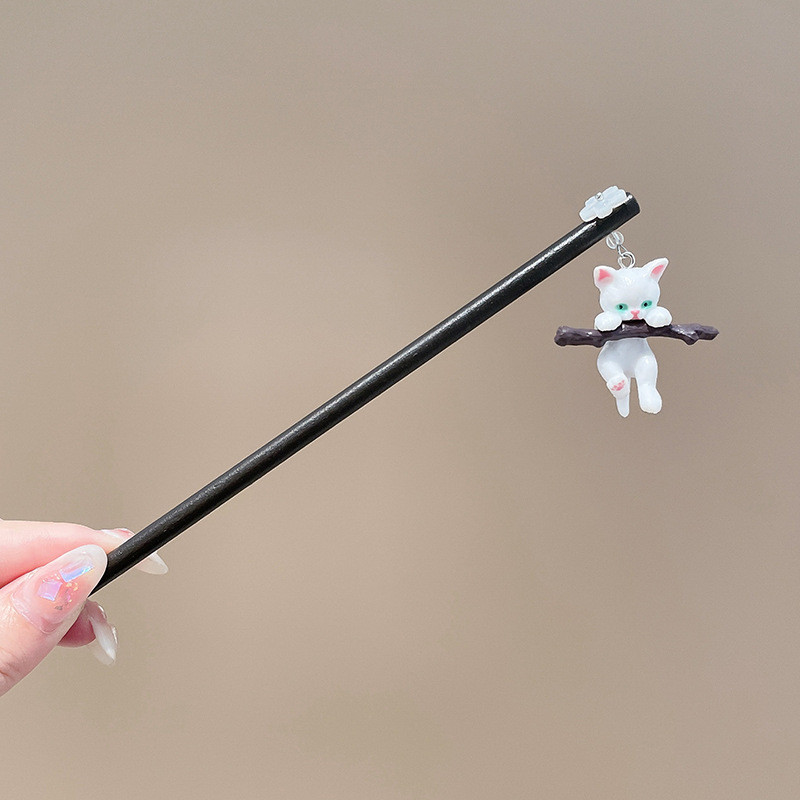 Ξύλινο καρτούν που κρατά καυσόξυλο ραβδί μαλλιών κουνελιού γάτας για γυναίκες Χαριτωμένο κορίτσι Γλυκιά διασκεδαστική φουρκέτα Casual trend Αξεσουάρ μαλλιών Δώρο