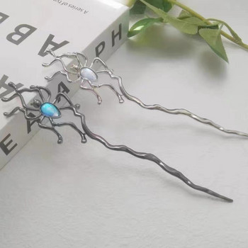 Китайски Moonlight Stone Spider Hair Stick for Women Creative Dark Sweet Cool Elegant Hairpin Trend Естетика Аксесоари за коса