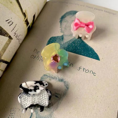 Y2k 90s Aesthetic Bowknot Love Rhinestone Hair Clip για γυναίκες Γλυκό χαριτωμένο μίνι νύχι μαλλιών Ιαπωνικά αξεσουάρ μαλλιών Harajuku Trend