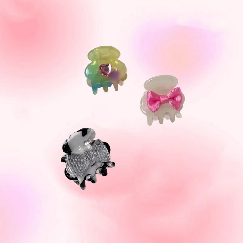 Y2k 90s Aesthetic Bowknot Love Rhinestone Hair Clip για γυναίκες Γλυκό χαριτωμένο μίνι νύχι μαλλιών Ιαπωνικά αξεσουάρ μαλλιών Harajuku Trend