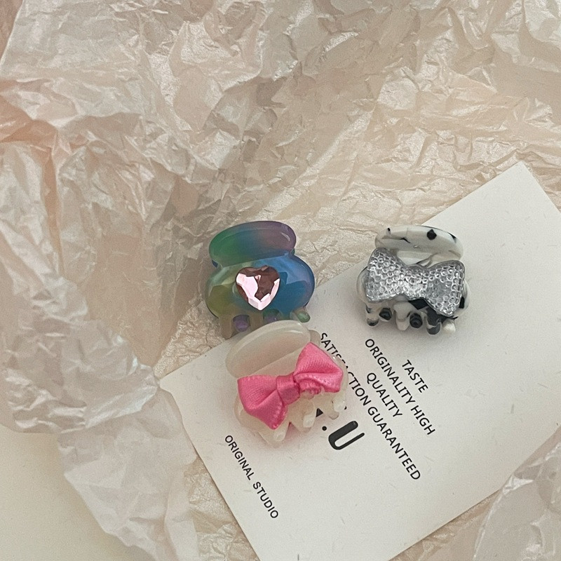 Y2k 90s Aesthetic Bowknot Love Rhinestone Hair Clip για γυναίκες Γλυκό χαριτωμένο μίνι νύχι μαλλιών Ιαπωνικά αξεσουάρ μαλλιών Harajuku Trend
