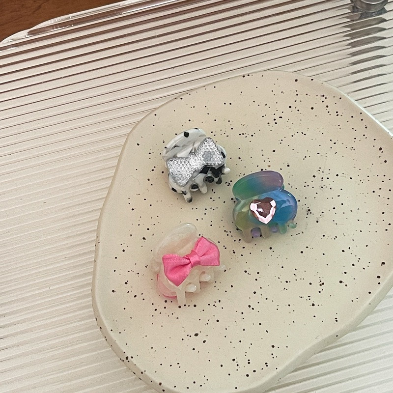 Y2k 90s Aesthetic Bowknot Love Rhinestone Hair Clip για γυναίκες Γλυκό χαριτωμένο μίνι νύχι μαλλιών Ιαπωνικά αξεσουάρ μαλλιών Harajuku Trend