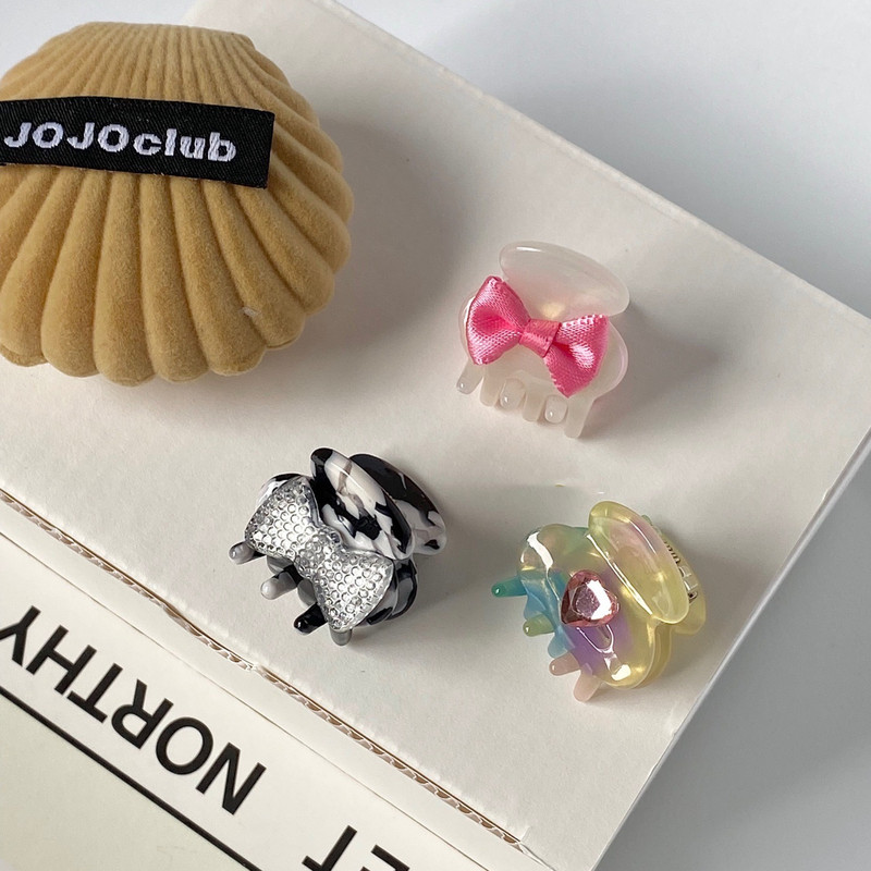 Y2k 90s Aesthetic Bowknot Love Rhinestone Hair Clip για γυναίκες Γλυκό χαριτωμένο μίνι νύχι μαλλιών Ιαπωνικά αξεσουάρ μαλλιών Harajuku Trend