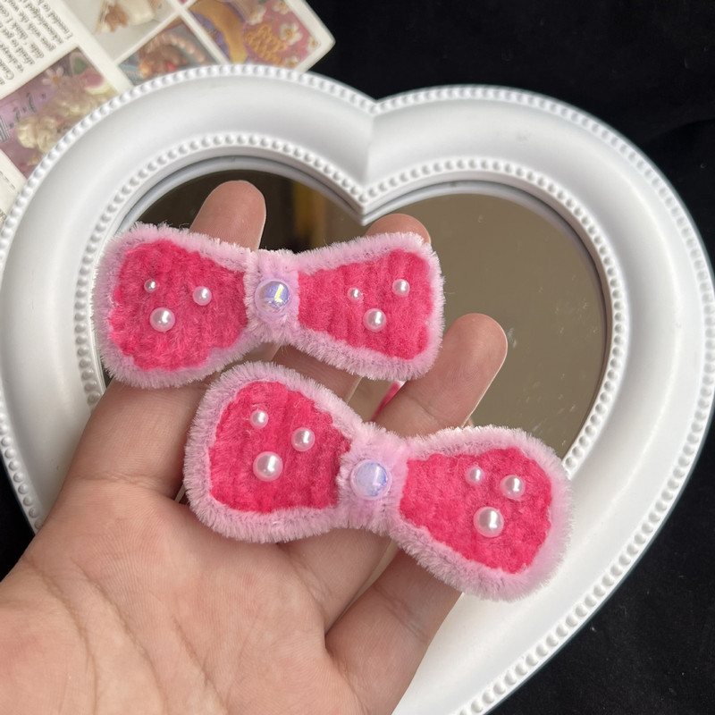 Y2k Estetika 90-ih, ružičasta plišana mašna, biserna ukosnica za žene, slatka, slatka djevojačka kopča za kosu Harajuku, modni dodaci za kosu, poklon