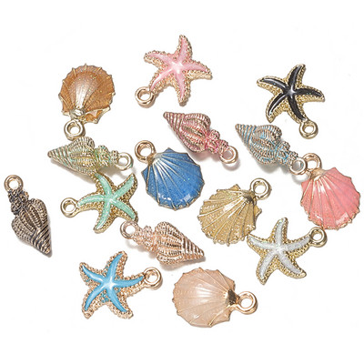 15db Starfish Conch Sea Shell Charms Ocean stílusú medálok barkácsoláshoz bokalánc karkötő nyaklánc Kézzel készített kézműves ékszer kiegészítők