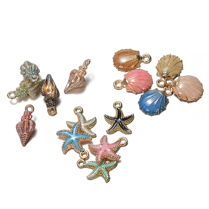 15 bucăți stelele de mare conchile de scoici de mare pandantive în stil oceanic pentru bricolaj, gleznă, brățară, colier, accesorii de bijuterii artizanale lucrate manual