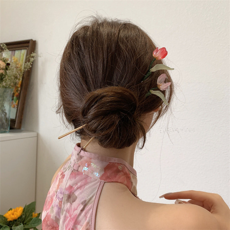 Vintage édes tulipán hajrudak nőknek romantikus gyengéd elegáns temperamentumos hajtű Antik esztétikus hajkiegészítők Ajándékok
