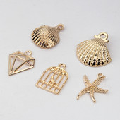 10 τεμ. Χρυσό κράμα ψευδαργύρου, κοχύλι, μενταγιόν αστερίας γοητείας για κοσμήματα, κολιέ αστερίας, καλοκαιρινά αξεσουάρ για κοσμήματα