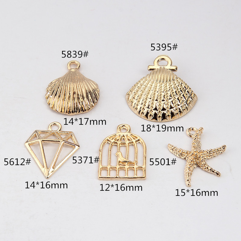 10 τεμ. Χρυσό κράμα ψευδαργύρου, κοχύλι, μενταγιόν αστερίας γοητείας για κοσμήματα, κολιέ αστερίας, καλοκαιρινά αξεσουάρ για κοσμήματα