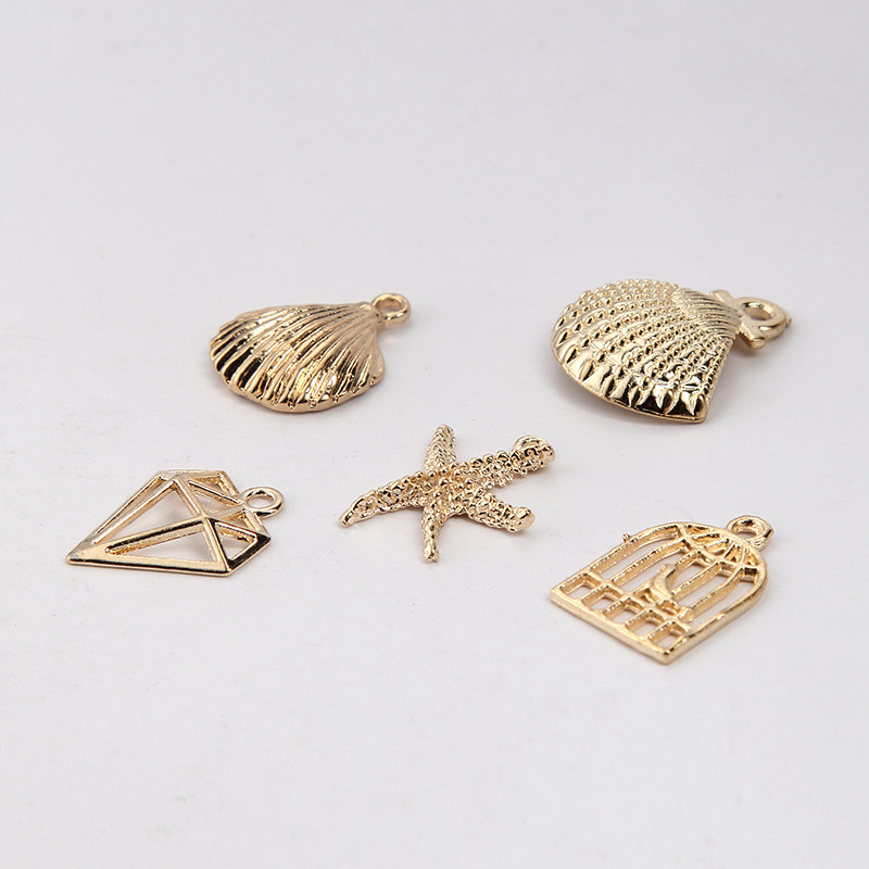 10 τεμ. Χρυσό κράμα ψευδαργύρου, κοχύλι, μενταγιόν αστερίας γοητείας για κοσμήματα, κολιέ αστερίας, καλοκαιρινά αξεσουάρ για κοσμήματα