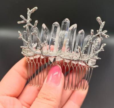 Witch Forest Elf Natural Quartz Haircomb Goddnes Occult Hair Jewelry Hajpánt nőknek